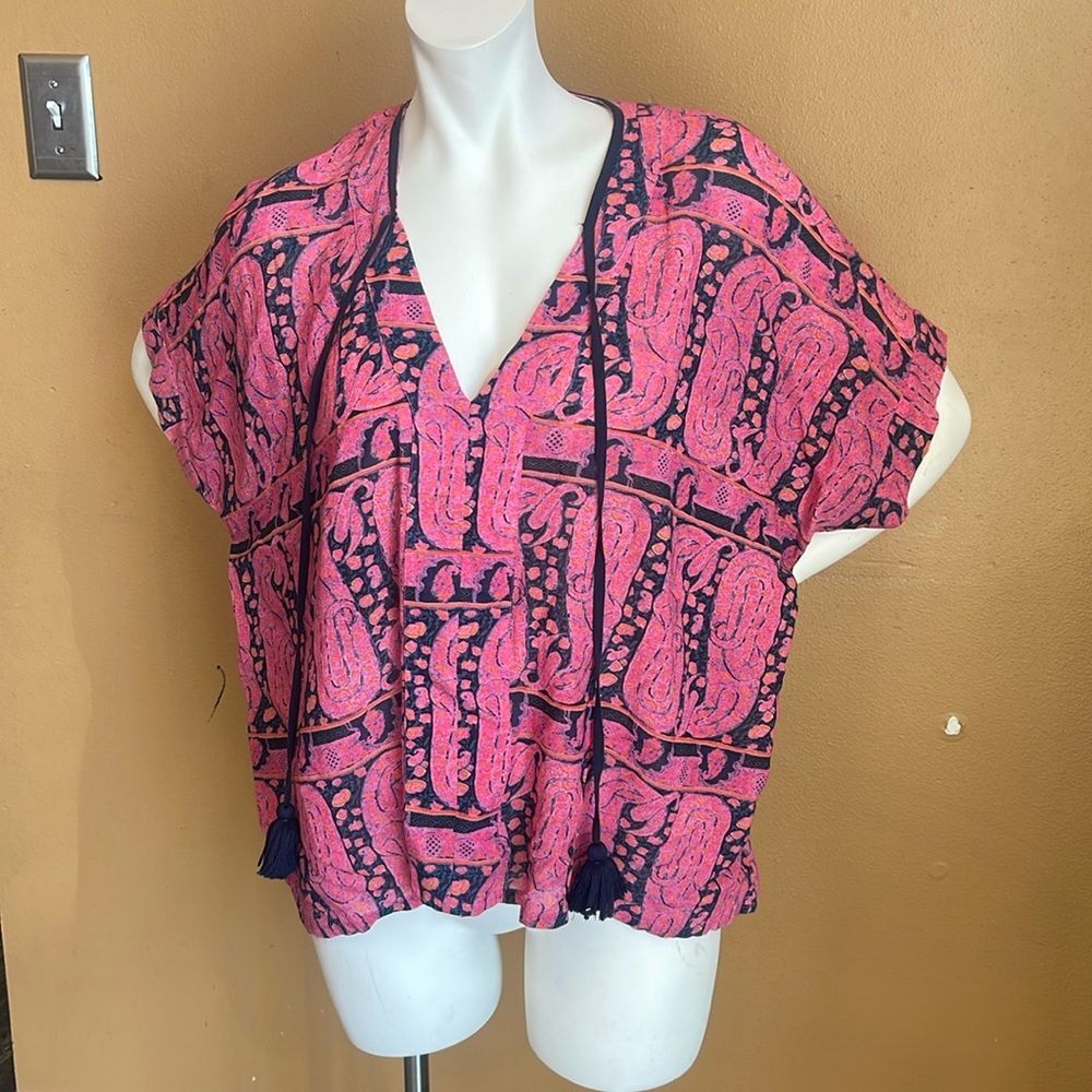 FIGUE Pink Paisley Esmee Top Size XS Tassels Peasant Festival Boho